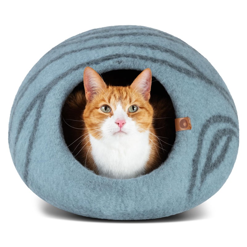 MEOWFIA Cat Cave â€“ Premium Felt Cat Bed for Indoor Cats, Handmade 100% Merino Wool (Aquamarine, Medium) - Image 1